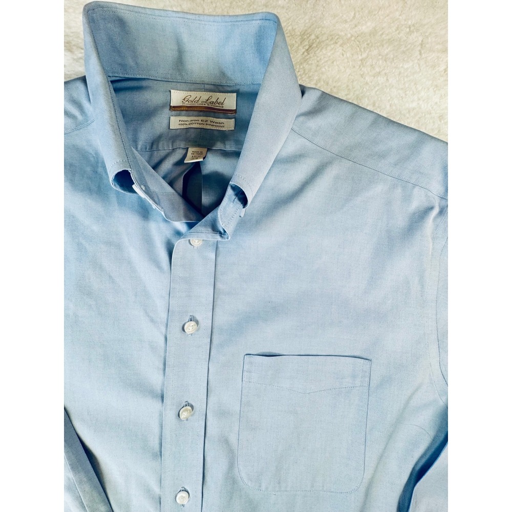 Roundtree & Yorke Gold Label Shirt Mens 15.5 34 Blue Non-Iron Pinpoint Oxford - Picture 11 of 13
